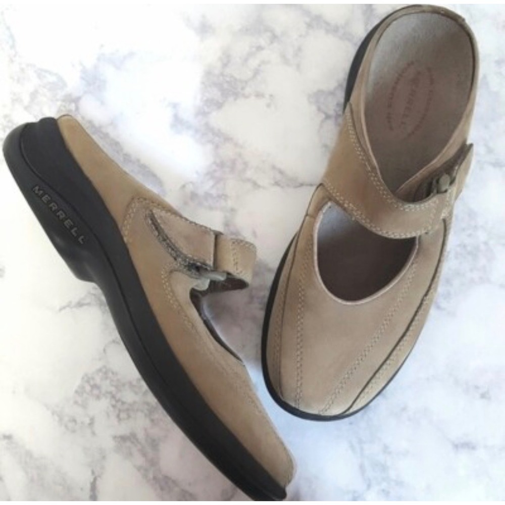 Merrell Topo Clutch Sand Mary Jane Mules Tan Nubuck Leather Clogs Womens 8